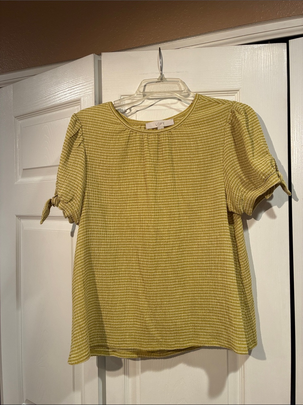 LOFT Stripe Tie-Sleeve Short Sleeve Blouse